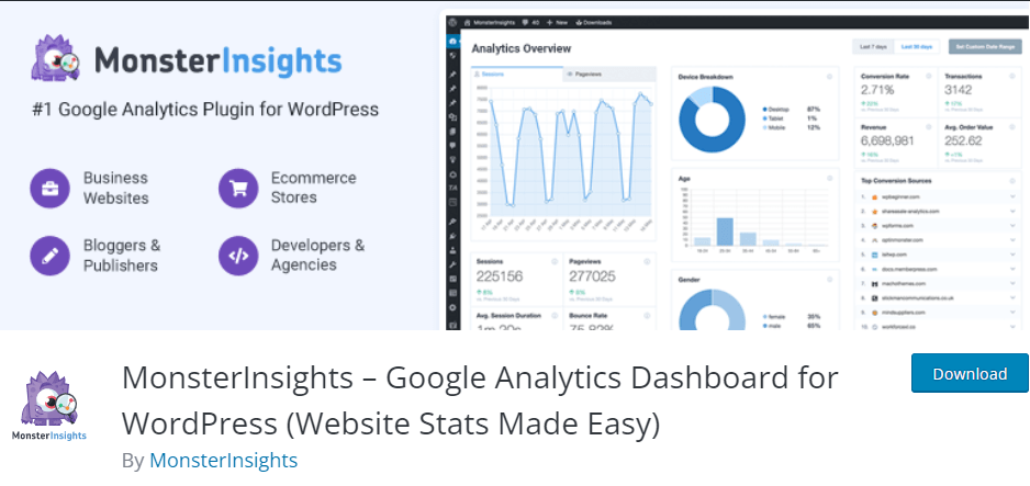 Image of one of the best SEO plugin Monster Insights