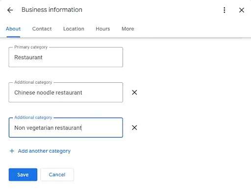 Google Business information of Restaurant - About the Business