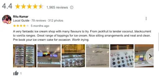 Google my business Review of Local Guide for Icecream shop