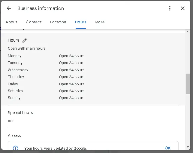 select hours in google business profile